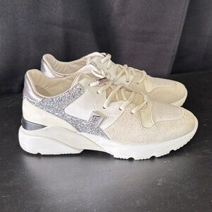 Hogan White Sneakers with Silver Glitter Heel
